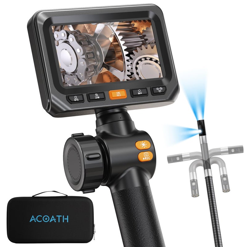 Acoath Store Two-Way Articulating Borescope, Endoscope Camera with Light, Dual-Lens 1080P Industrial Inspection Camera, 4.3" IPS Screen, 32GB Card, IP67 Waterproof Sewer Tools - 5FT - Image 1